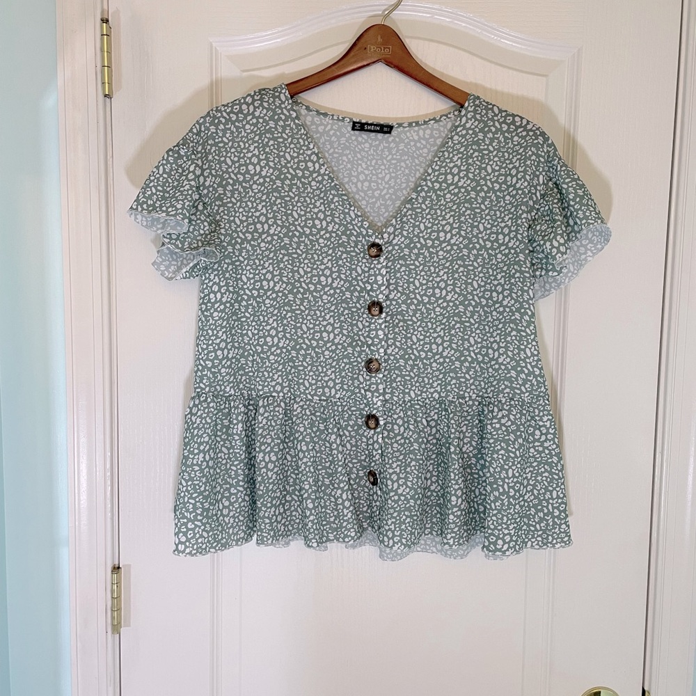 Shein Sage Print Babydoll Top
